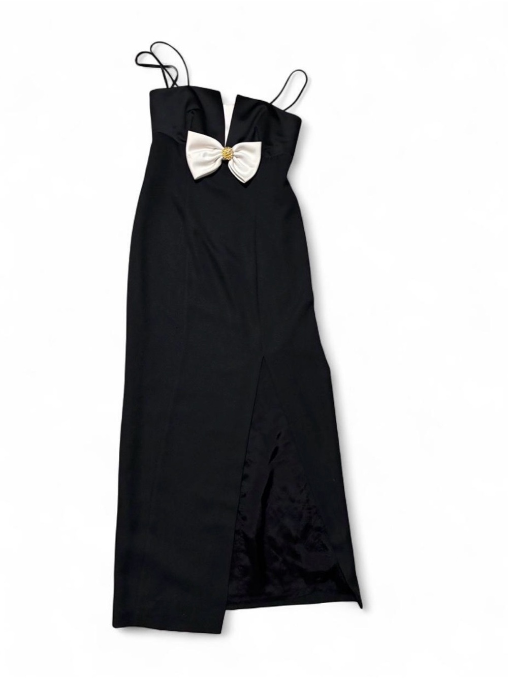 Black Midi Dress with White Bow Accent - size 8